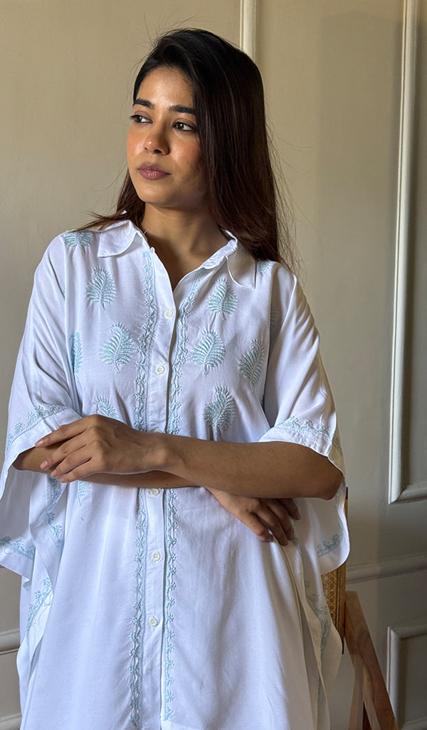 Women's Lakhnavi Handcrafted Modal Cotton Chikankari Short Kaftan - HONC0283096