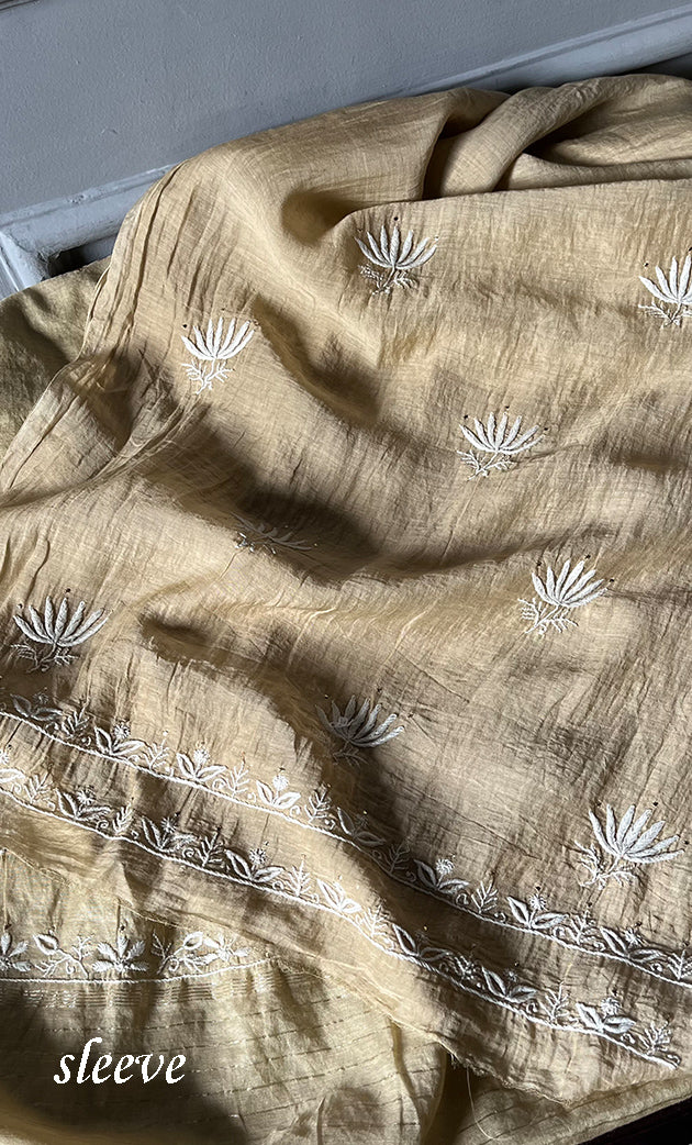 Women's Lakhnavi Handcrafted Mul Chanderi Unstitched Kurta And Dupatta Set - HONC0296493