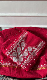 Load image into Gallery viewer, Jazba Women's Lakhnavi Handcrafted Mul Chanderi Unstitched Kurta And Dupatta Set - HONC0356296