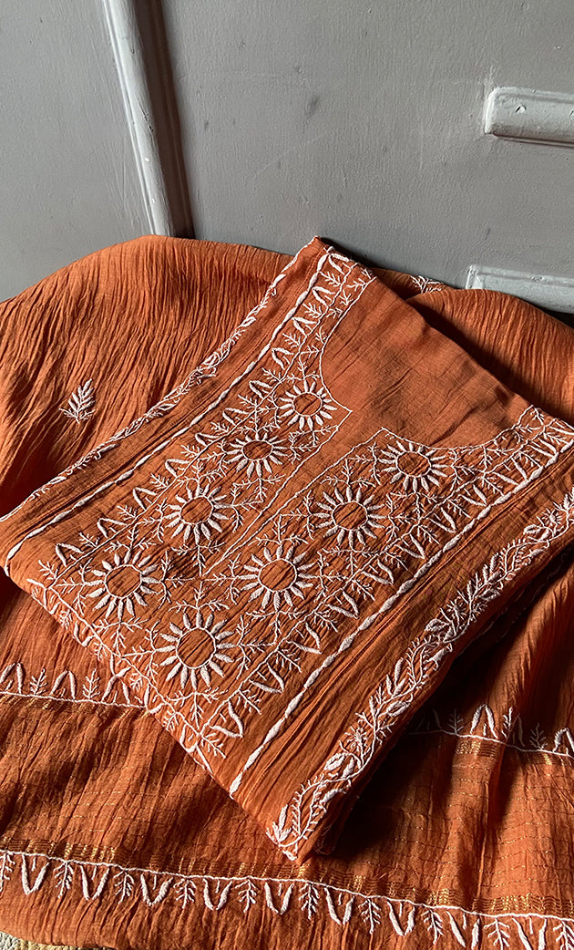 Women's Lakhnavi Handcrafted Mul Chanderi Semi - Stitched Kurta And Dupatta Set - HONC0308702
