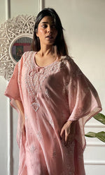 将图像加载到图库查看器中， Women's Lucknowi Handcrafted Mul chanderi Chikankari Kaftan - HONC0318262