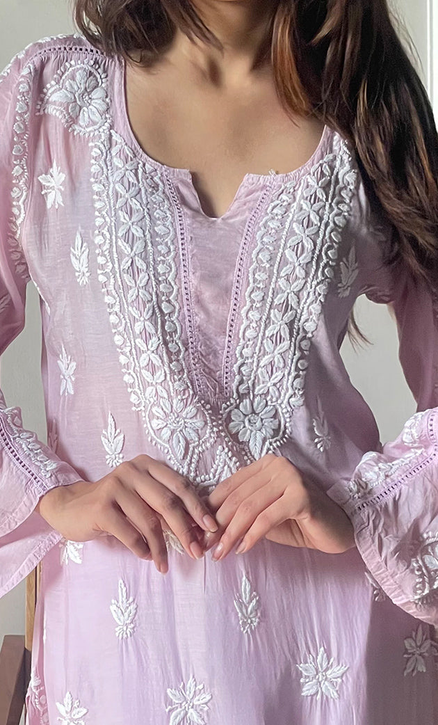 Women's Lucknowi Handcrafted Muslin Chikankari Kurti - HONC0292558