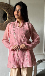 Load image into Gallery viewer, Emma Women's Lucknowi Handcrafted Mul Chanderi Stitched Chikankari Kurta And Pant Set- HONC0338384