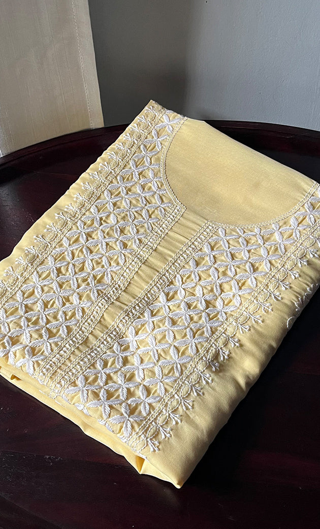 Women's Lakhnavi Handcrafted Cotton Chikankari Unstitched Kurti Fabric - HONC0302643