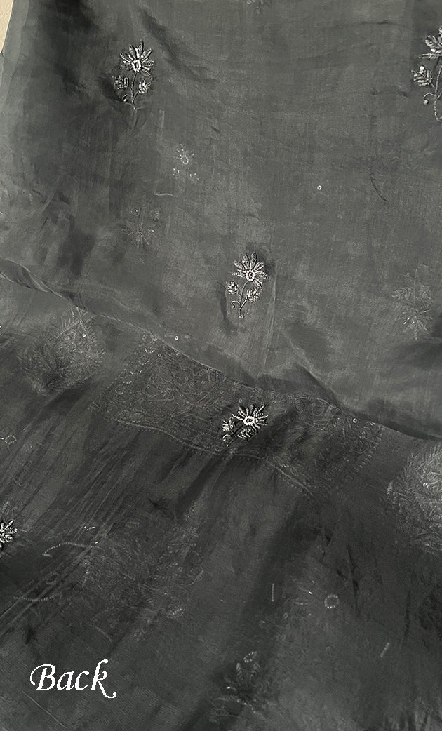 Women's Lakhnavi Handcrafted Pure Organza Chikankari Unstitched Kurta And Dupatta Set- HONC0311247