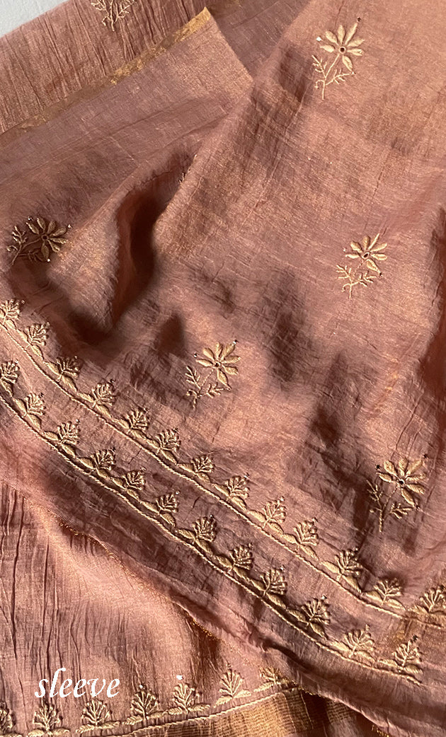 Women's Lakhnavi Handcrafted Tissue Chanderi Unstitched Kurta And Dupatta Set - HONC0270057