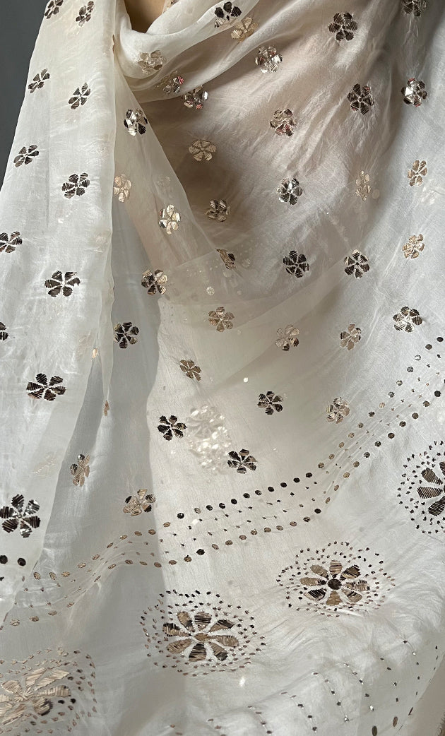 Women's Lucknowi Handcrafted Pure Organza Silk Chikankari Saree - HONC0306870