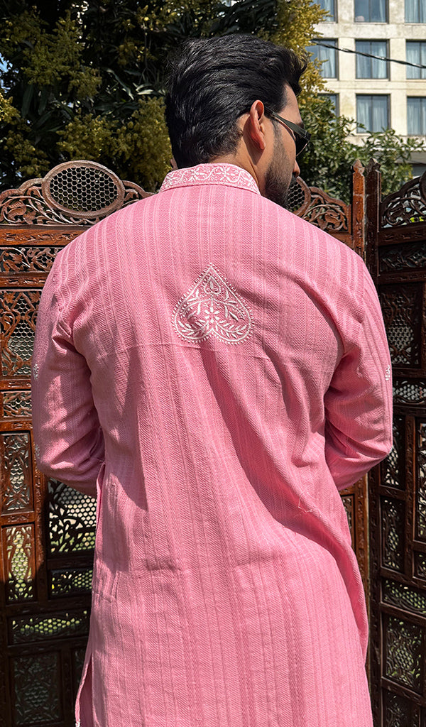 Men's Lucknowi Handcrafted Cotton Chikankari Kurta - HONC03352400