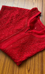 Load image into Gallery viewer, Yusra Women&#39;s Lakhnavi Handcrafted Viscose Georgette Chikankari Kurti- HONC0282690
