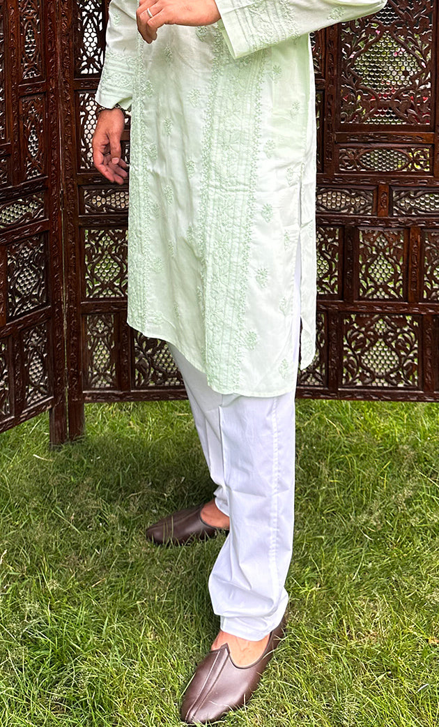 Men's Lucknowi Handcrafted Cotton Chikankari Kurta - HONC0315392