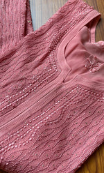 Load image into Gallery viewer, Yusra Women&#39;s Lakhnavi Handcrafted Viscose Georgette Chikankari Kurti- HONC0282716
