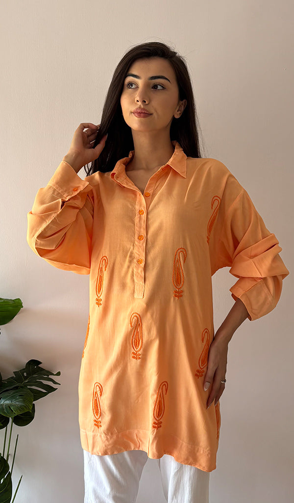 Women's Lakhnavi Handcrafted Cotton Chikankari Top - HONC0325794