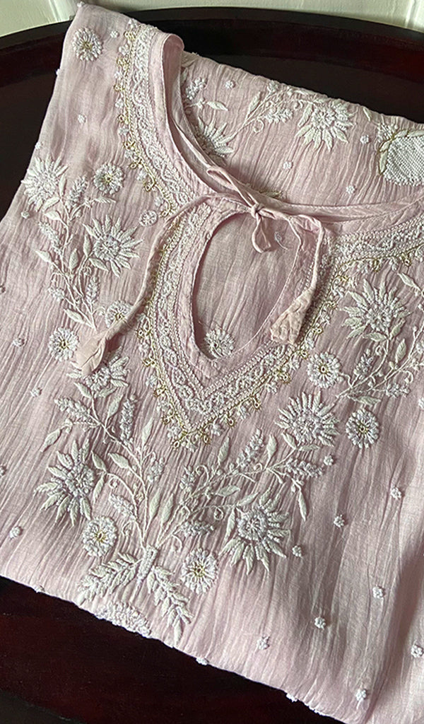 Rabia Women's Lucknowi Handcrafted Mul Chanderi Chikankari Kaftan - HONC0259173