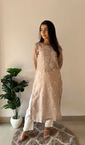 Advika Women's Lakhnavi Handcrafted Maheshwari Mul Chanderi Chikankari Kurti - HONC0357548