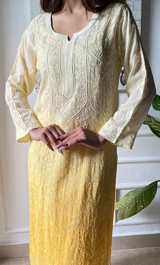 Women's Lakhnavi Handcrafted Viscose Georgette Chikankari Kurti- HONC0270975
