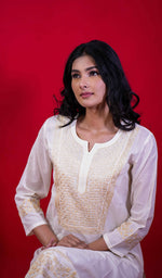 Load image into Gallery viewer, Women&#39;s Lucknowi Handcrafted Cotton Chikankari Kurti - HONC0219431

