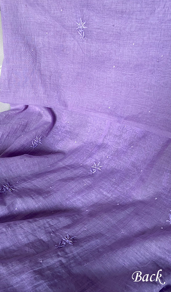 Women's Lakhnavi Handcrafted Mul Chanderi Unstitched Chikankari Full Suit Material - HONC0328125