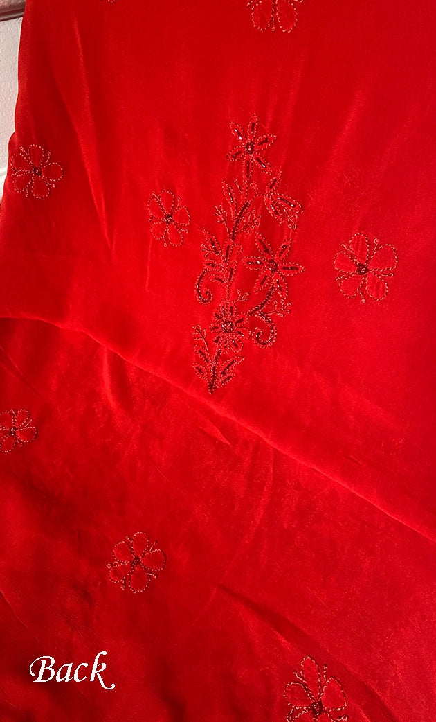 Women's Lakhnavi Handcrafted Viscose Georgette Unstitched Chikankari Full Suit Material - HONC0325145