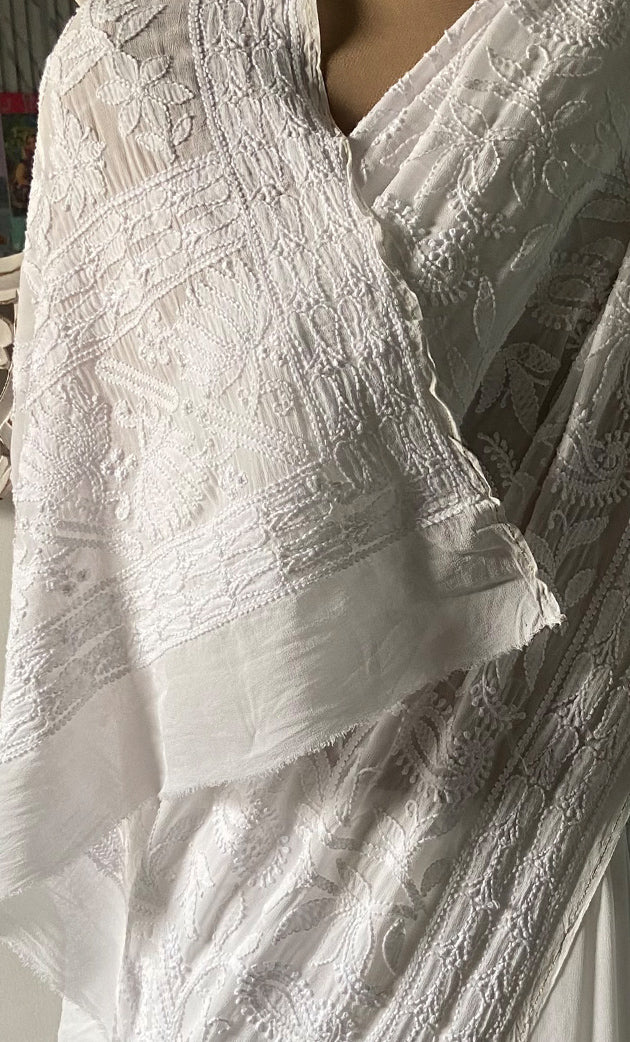 Women's Lakhnavi Handcrafted Viscose Georgette Chikankari Saree - HONC0303241