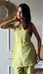 Load image into Gallery viewer, Amreena Women's Lakhnavi Handcrafted Chanderi Silk Chikankari Top And Pant Set - HONC0344939