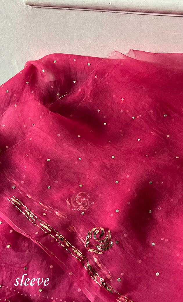 Women's Lakhnavi Handcrafted Pure Organza Chikankari Unstitched Kurta And Dupatta Set- HONC0334964