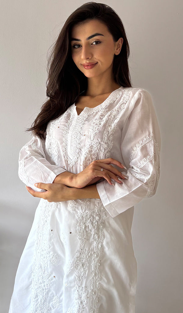 Women's Lakhnavi Handcrafted Cotton Chikankari Kurti - HONC0363226
