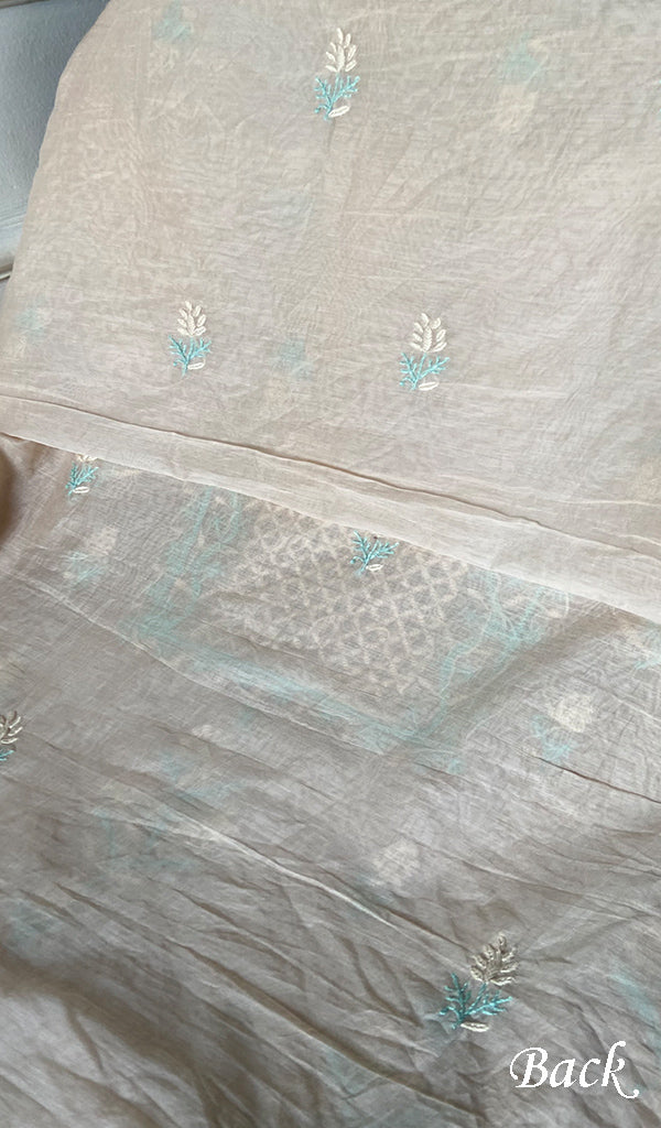 Women's Lakhnavi Handcrafted Mul Chanderi Unstitched Chikankari Full Suit Material - HONC0369252