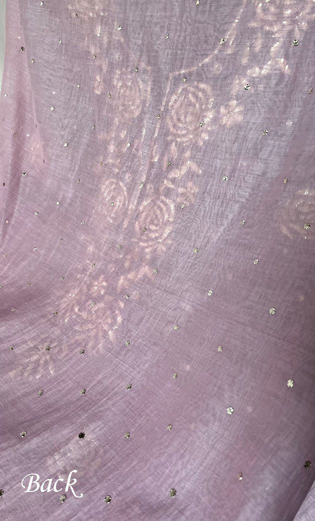 Women's Lakhnavi Handcrafted Mul Chanderi Unstitched Chikankari Full Suit Material - HONC0326067