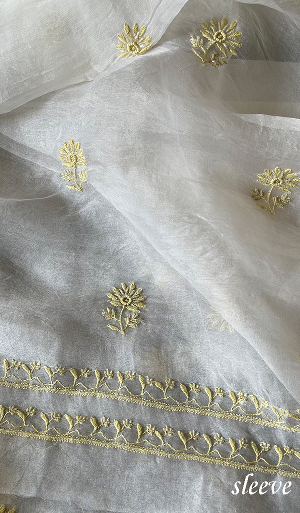 Women's Lakhnavi Handcrafted Pure Organza Chikankari Unstitched Kurta And Dupatta Set- HONC0271900