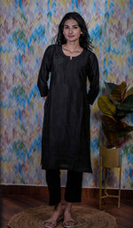 Load image into Gallery viewer, Heena Women&#39;s Lucknowi Handcrafted Raw Silk Chikankari Kurti - HONC0177199
