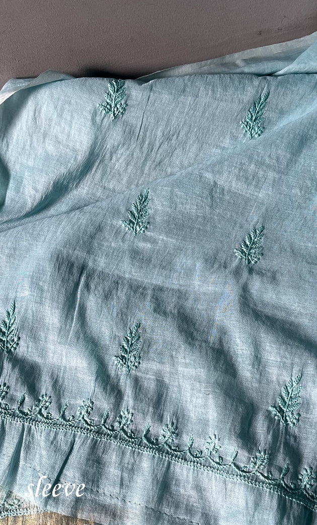 Women's Lakhnavi Handcrafted Mul Chanderi Chikankari Full Suit Material - HONC0307419