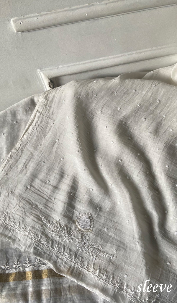 Women's Lakhnavi Handcrafted Mul Chanderi Unstitched Kurta And Dupatta Set - HONC0342904