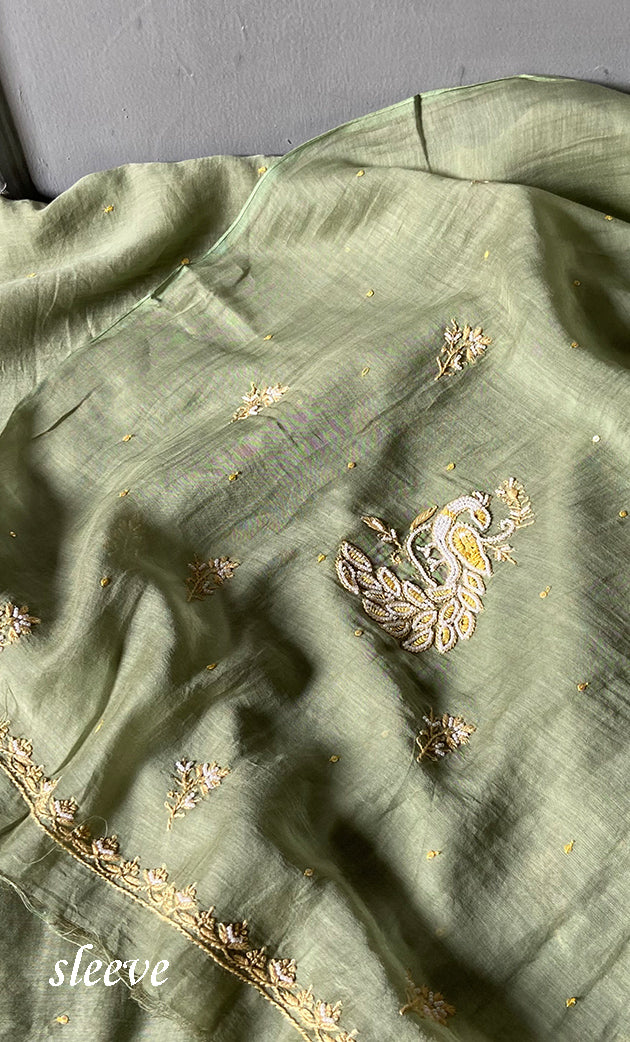 Women's Lakhnavi Handcrafted Mul Chanderi Unstitched Kurta And Dupatta Set- HONC0312987