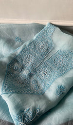 Load image into Gallery viewer, Women's Lakhnavi Handcrafted Pure Organza Chikankari Unstitched Kurta And Dupatta Set- HONC0340863