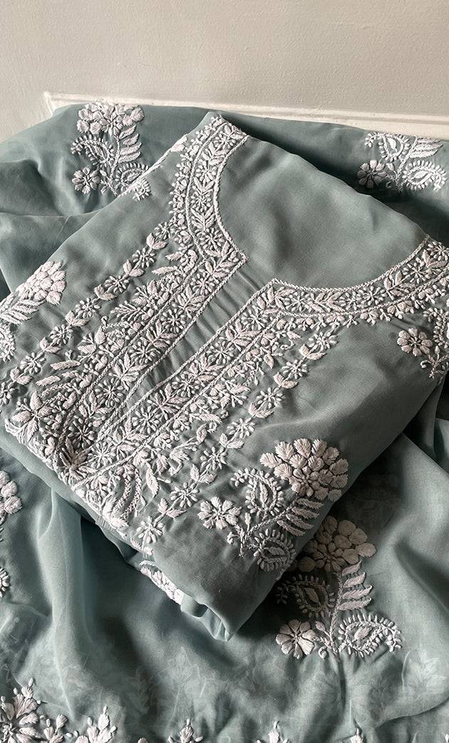 Women's Lakhnavi Handcrafted Cotton Chikankari Kurta And Kurta Dupatta Set - HONC0306647