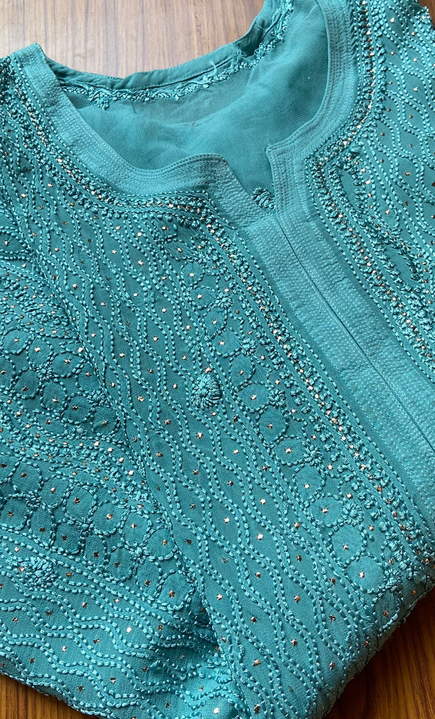 Yusra Women's Lakhnavi Handcrafted Viscose Georgette Chikankari Kurti- HONC0282692