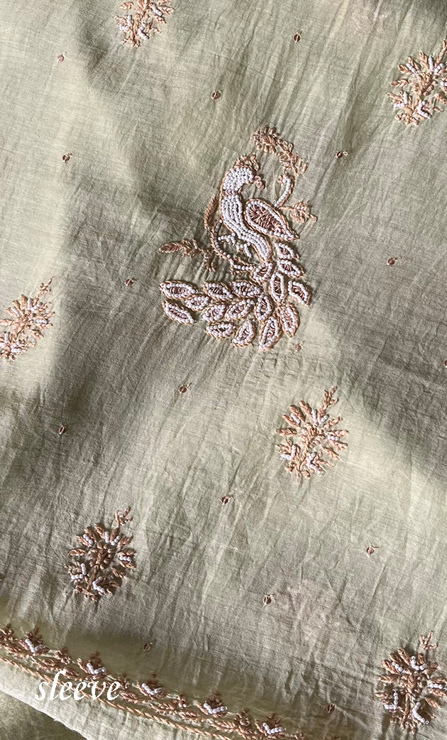 Women's Lakhnavi Handcrafted Mul Chanderi Unstitched Kurta And Dupatta Set - HONC0302264