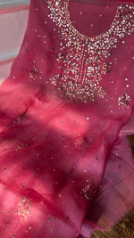 Load image into Gallery viewer, Marifa Women&#39;s Lakhnavi Handcrafted Pure Organza Chikankari Unstitched Kurta And Dupatta Set- HONC0296145
