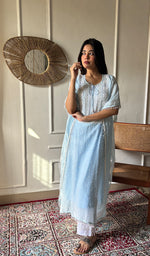 Load image into Gallery viewer, Women's Lucknowi Handcrafted Mul chanderi Chikankari Kaftan - HONC07860458