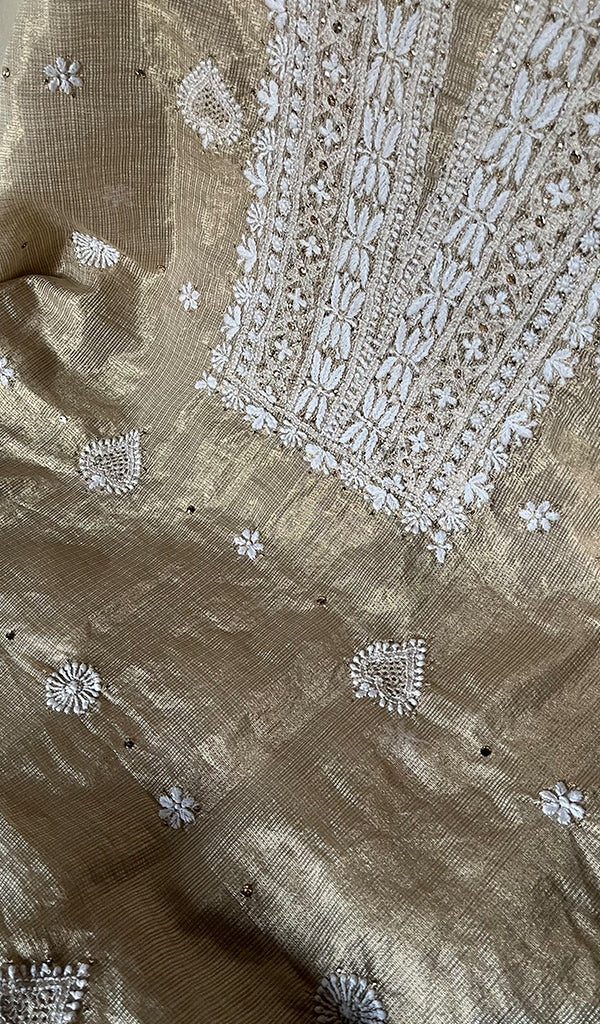 Naaz Women's Lucknowi Handcrafted Kota Chanderi Chikankari UnStitched Kurta And Dupatta Set - HONC0250376