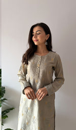Load image into Gallery viewer, Women's Lucknowi Handcrafted Chanderi Silk Chikankari Kurti - HONC0354864