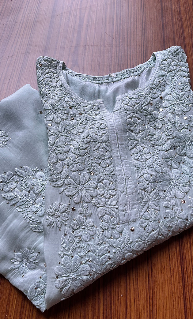 Women's Lakhnavi Handcrafted Muslin Chikankari Kurti - HONC0175654