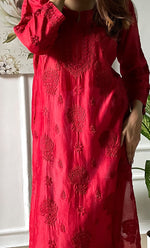 Load image into Gallery viewer, Sufi Women&#39;s Lucknowi Handcrafted Chanderi Silk Chikankari Kurti - HONC041952
