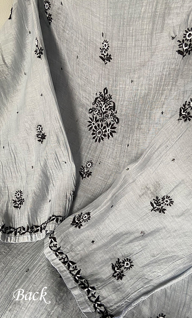Saziya Women's Lakhnavi Handcrafted Mul Chanderi Semi - Stitched Kurta And Dupatta Set - HONC0339562