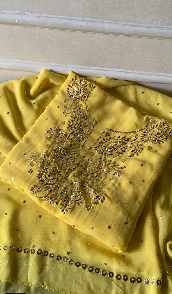 Hunar Women's Lucknowi Handcrafted Viscose Georgette Unstitched Chikankari Suit