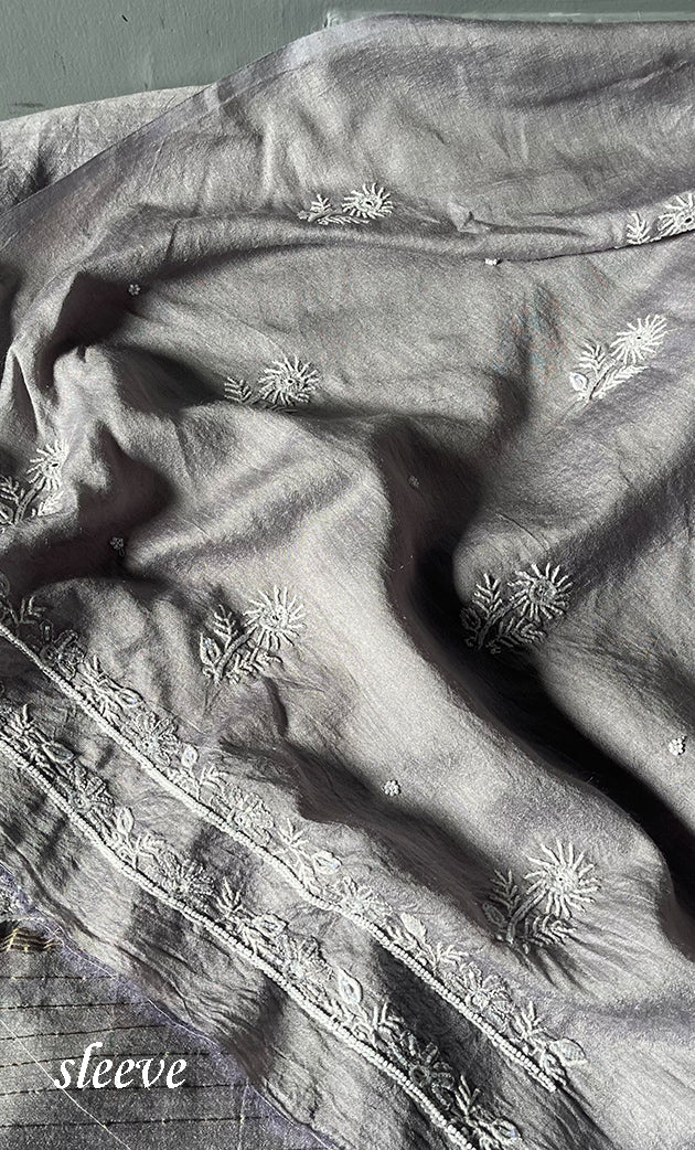 Women's Lakhnavi Handcrafted Munga Silk Chikankari Kurta And Dupatta Set- HONC0280262