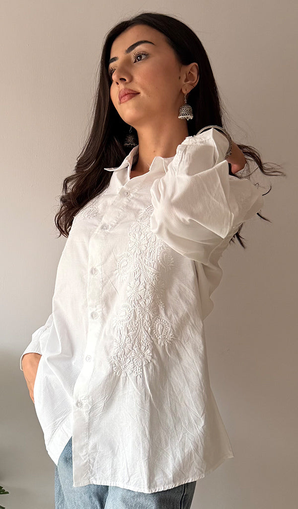 Women's Lakhnavi Handcrafted Cotton Chikankari Top - HONC0376840