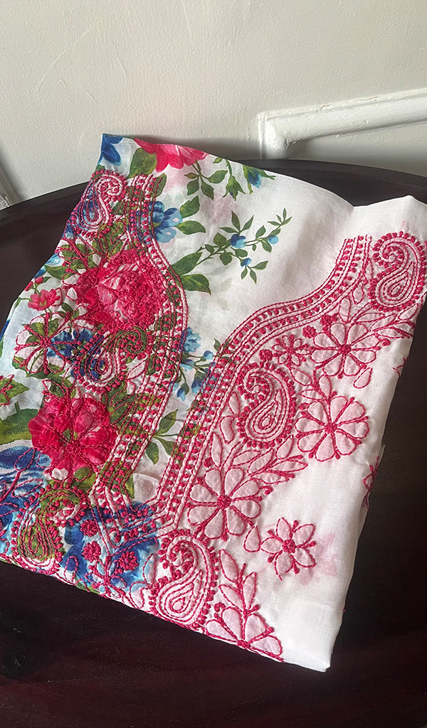 Women's Lakhnavi Handcrafted Cotton Chikankari Unstitched Kurti Fabric - HONC0284336