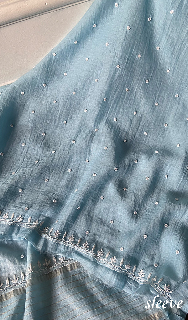 Women's Lakhnavi Handcrafted Mul Chanderi Unstitched Chikankari Full Suit Material - HONC0305162