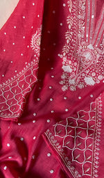 Load image into Gallery viewer, Women's Lakhnavi Handcrafted Mul Chanderi Semi - stitched Kurta And Dupatta Set- HONC0328240